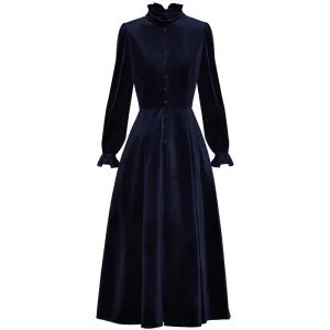 Davinah Velvet Single Breasted High Waist Slim Long Dress