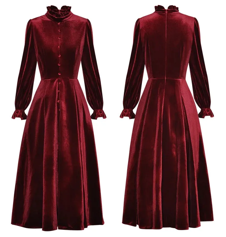 Davinah Velvet Single Breasted High Waist Slim Long Dress