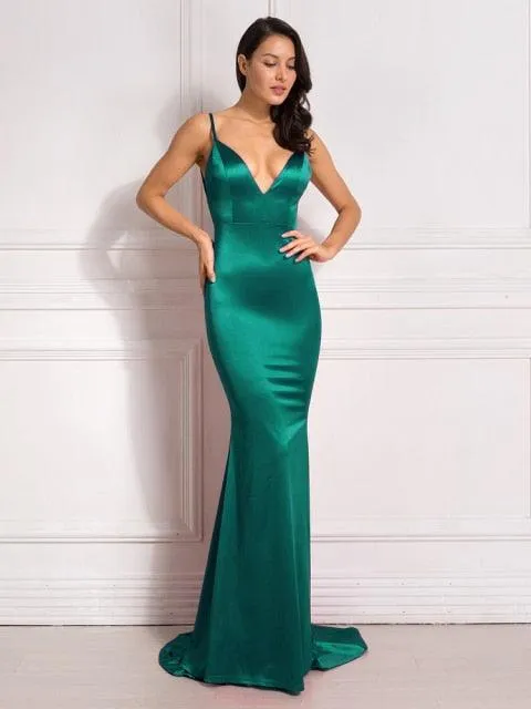Deeptown Satin Party Dress, Elegant Claret Off Shoulder Bodycon Backless Sexy Maxi Dress