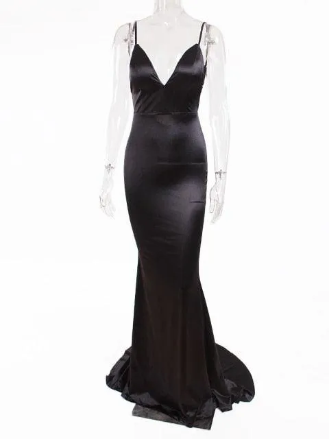 Deeptown Satin Party Dress, Elegant Claret Off Shoulder Bodycon Backless Sexy Maxi Dress