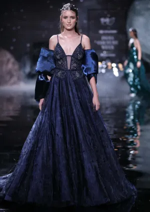 Delia navy black printed gown