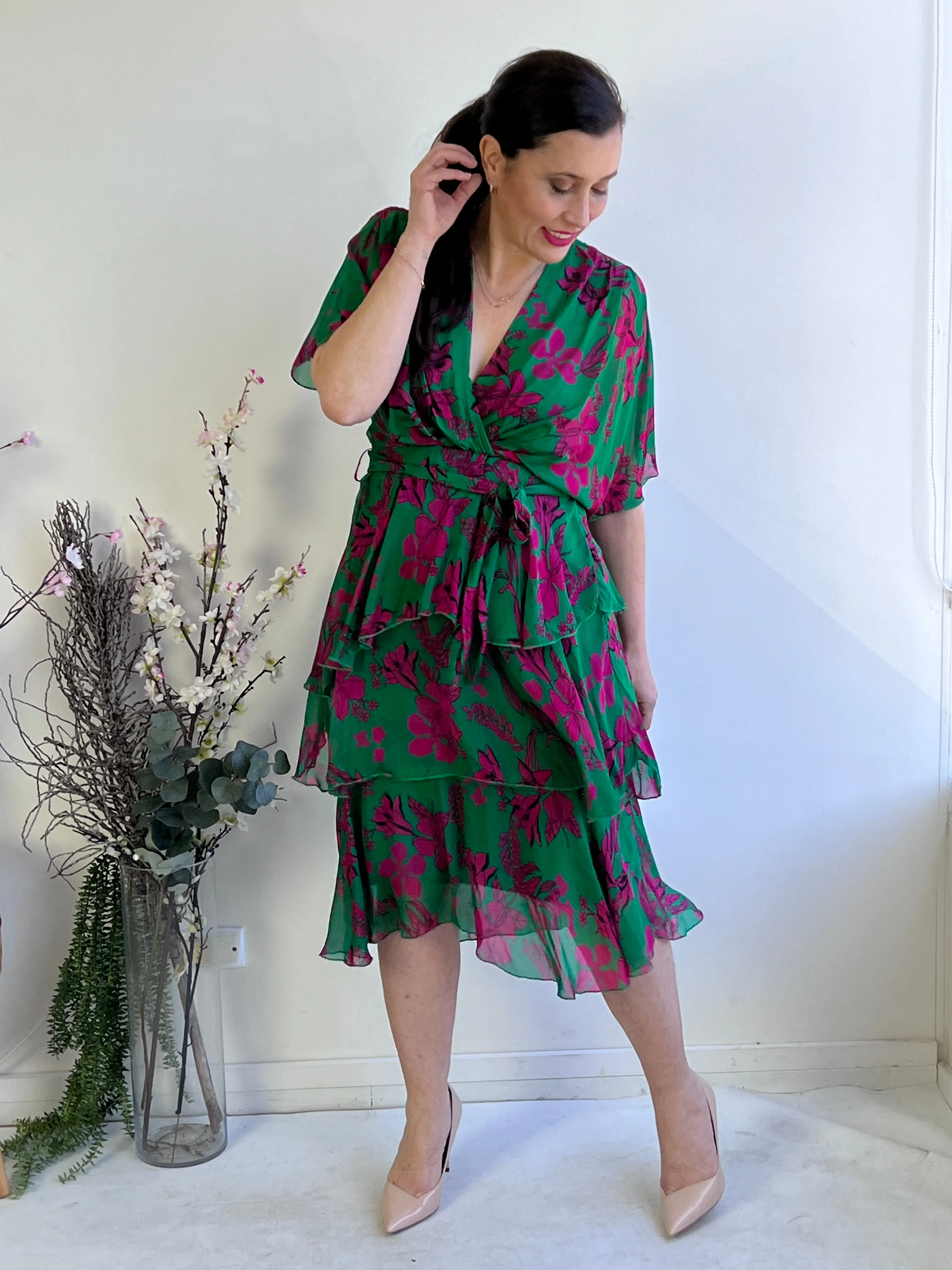 Desaily Green Silk Dress