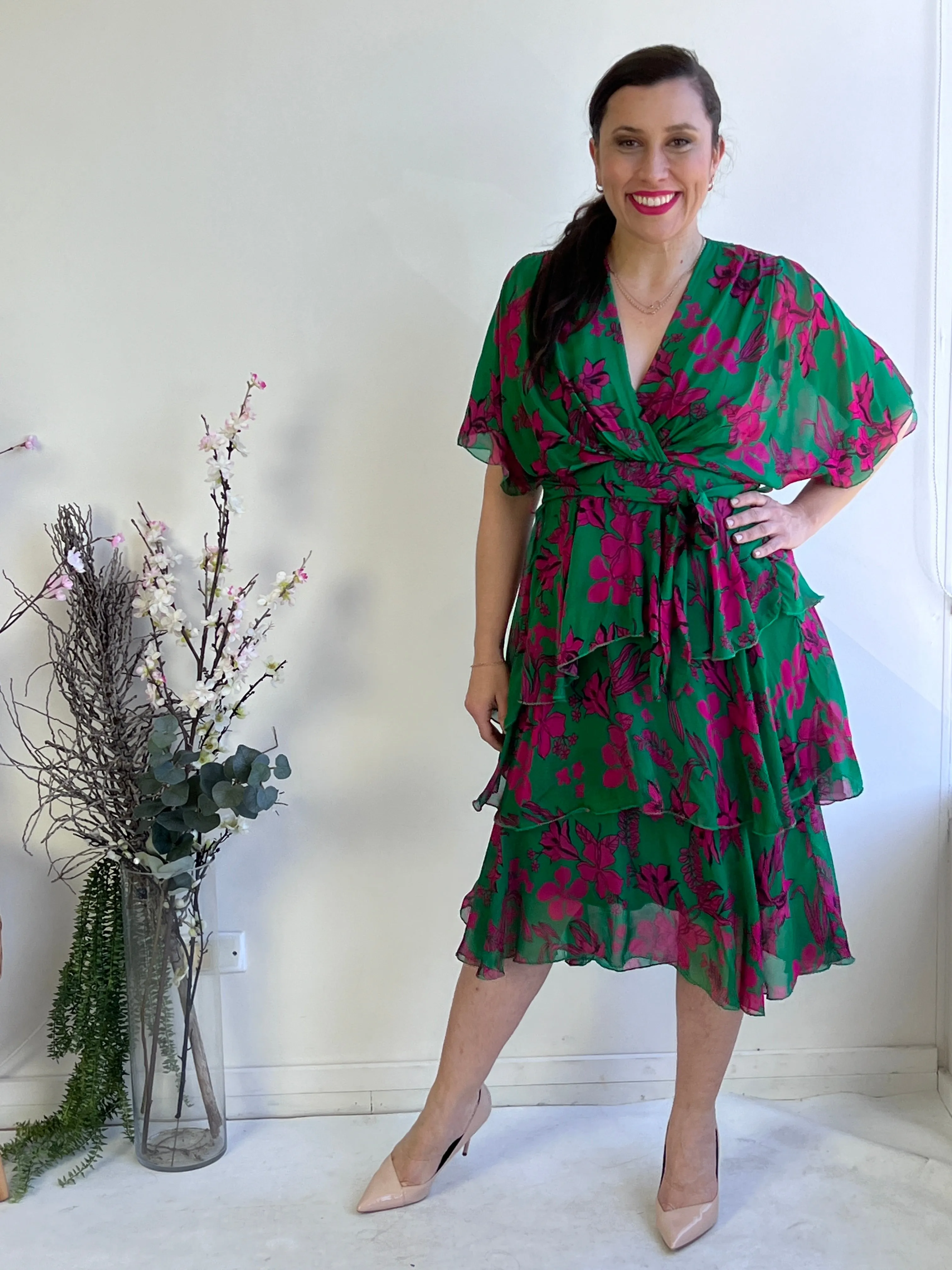 Desaily Green Silk Dress