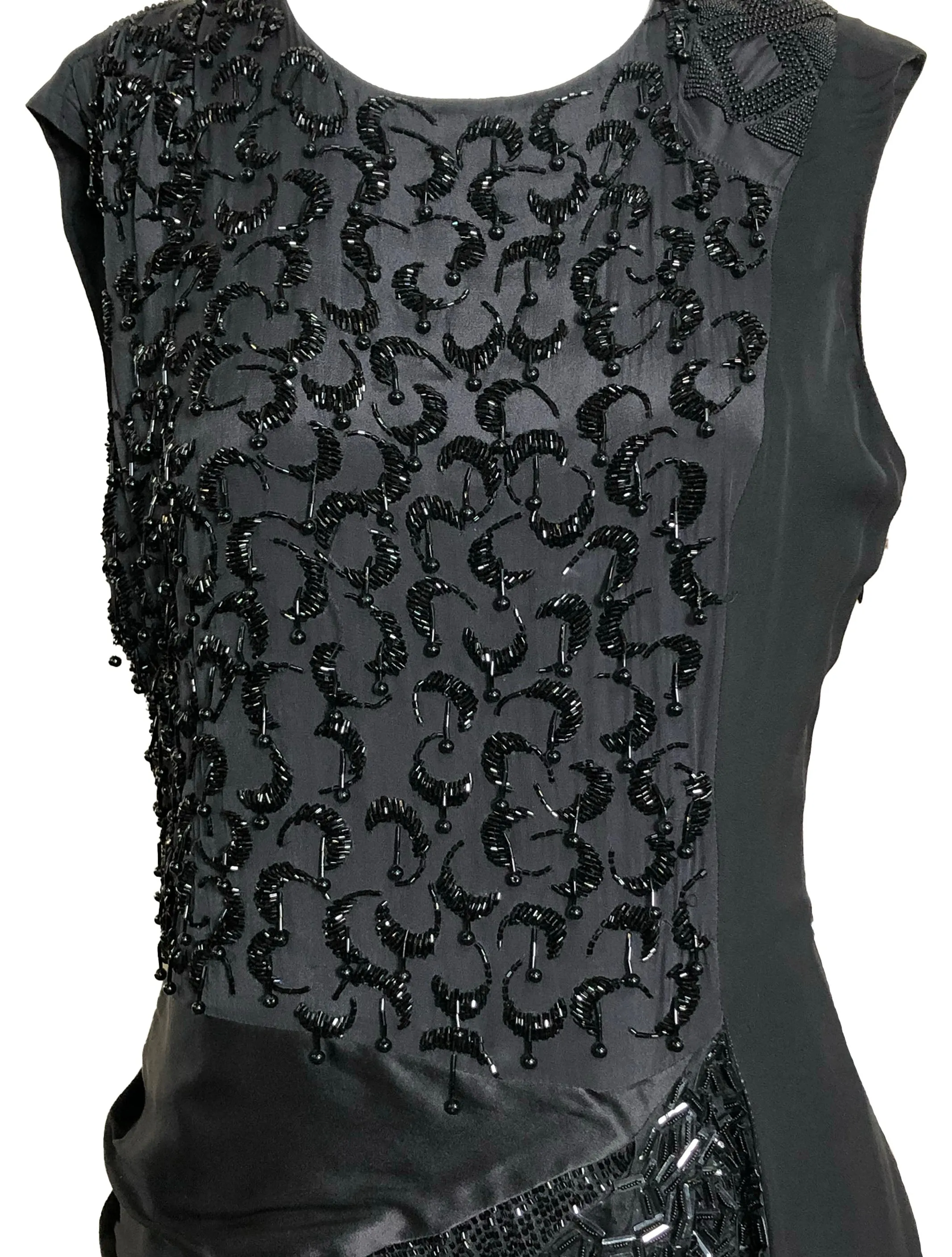 Dries Van Noten Early 2000s Black Silk Beaded Cocktail Dress