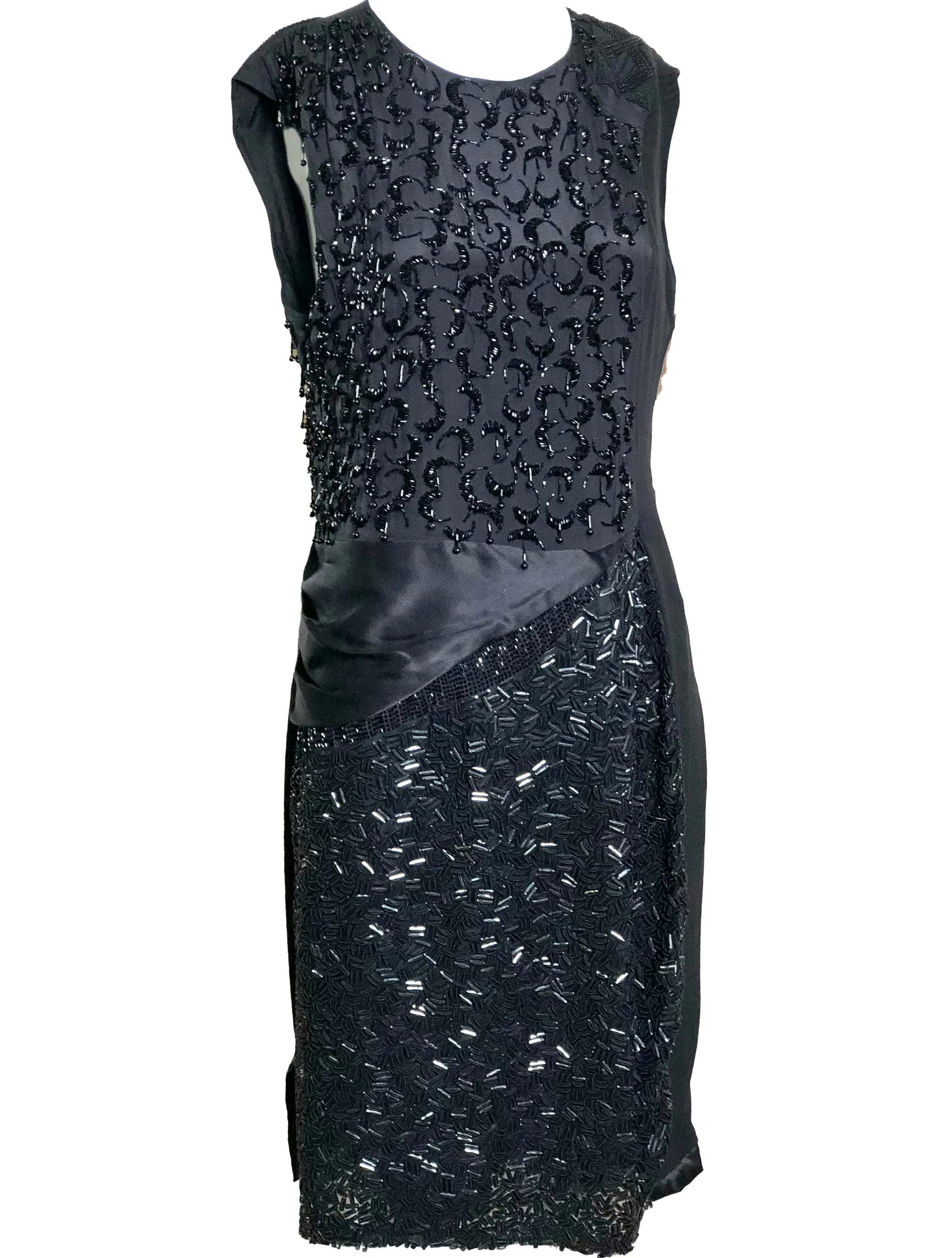 Dries Van Noten Early 2000s Black Silk Beaded Cocktail Dress