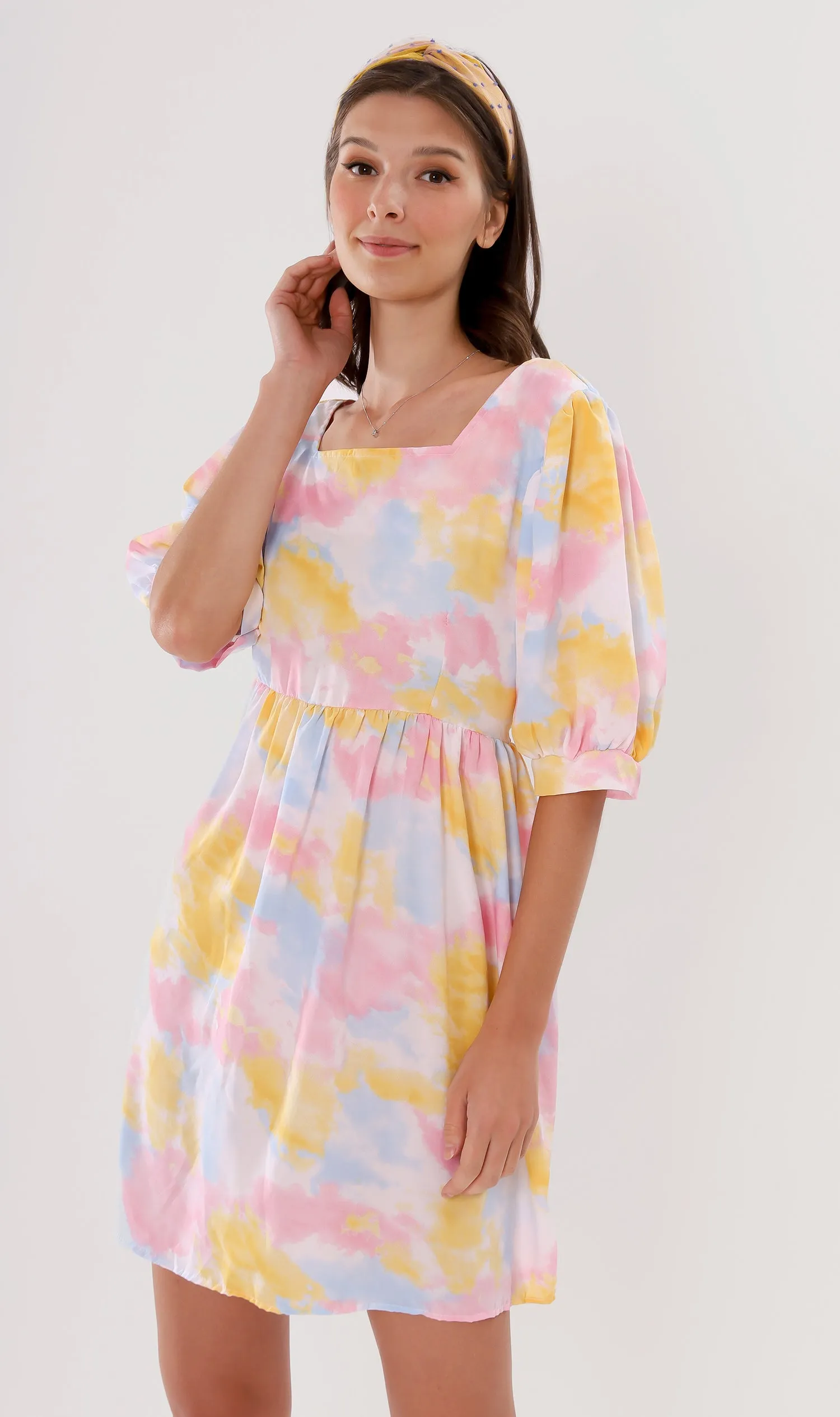 EFFIE Pastel Puff-Sleeve Dress (Yellow)