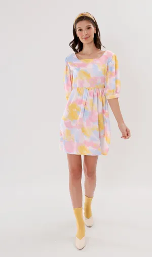 EFFIE Pastel Puff-Sleeve Dress (Yellow)