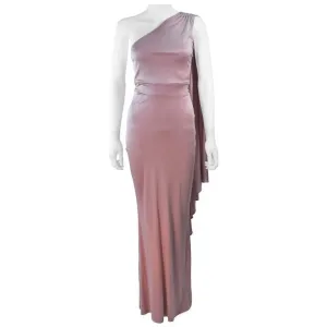 ELIZABETH MASON COUTURE Deep Blush One Shoulder Draped Gown