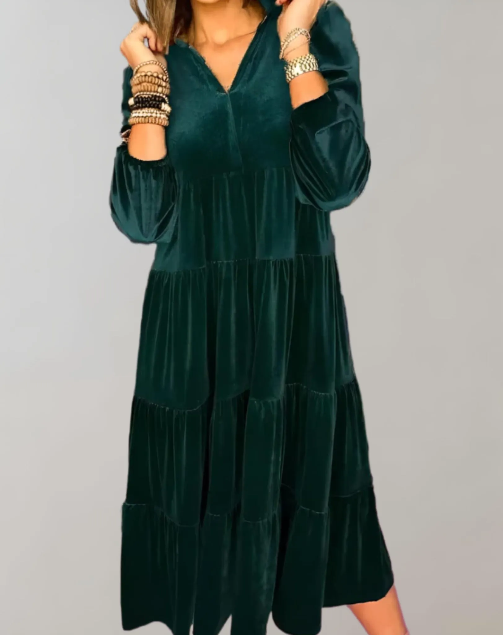 Elvia® | Flowing velvet dress with V-neck