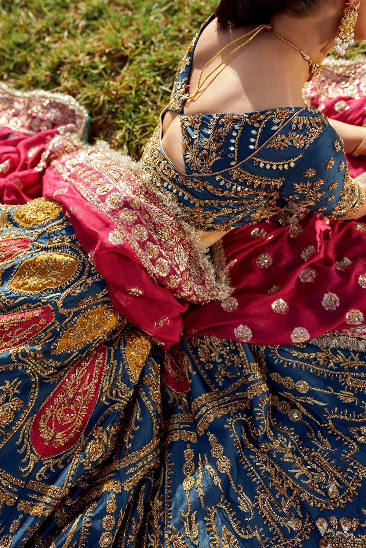Embellished Blue Choli Lehenga Pakistani Mehndi Dresses