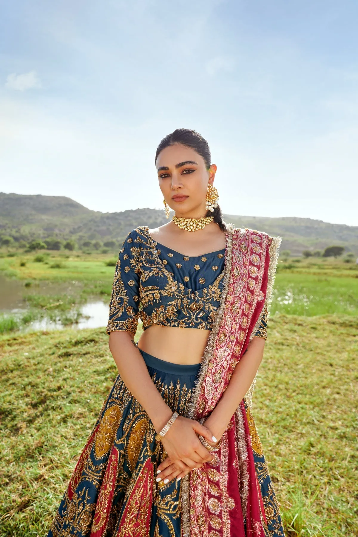 Embellished Blue Choli Lehenga Pakistani Mehndi Dresses