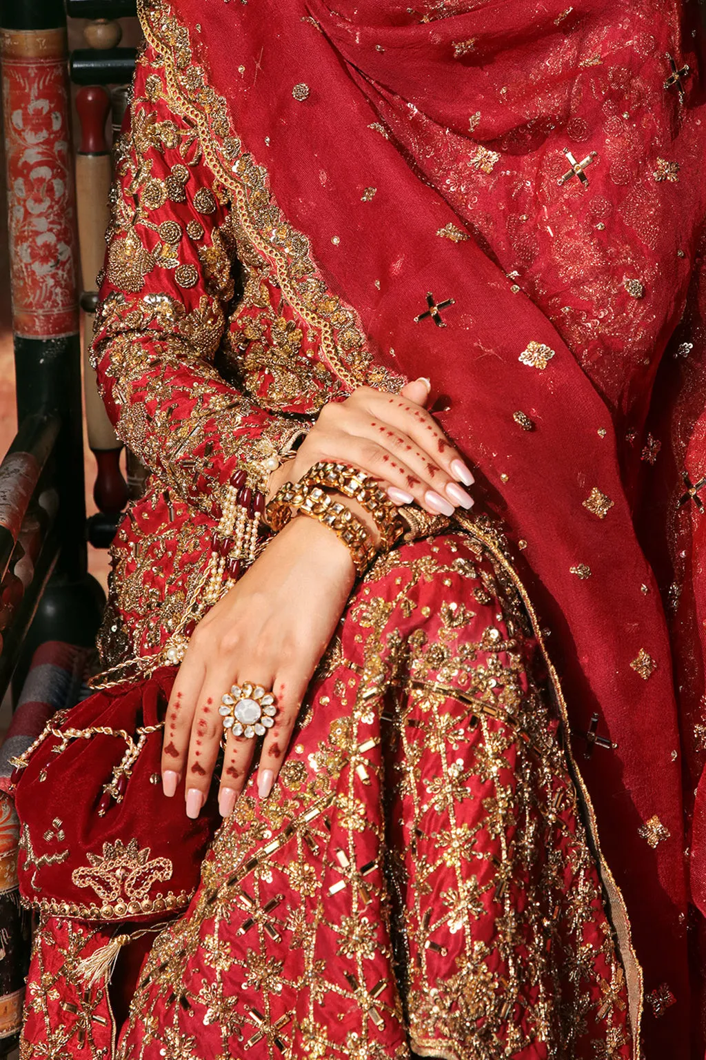 Embellished Red Kameez Churidar Pakistani Wedding Dresses