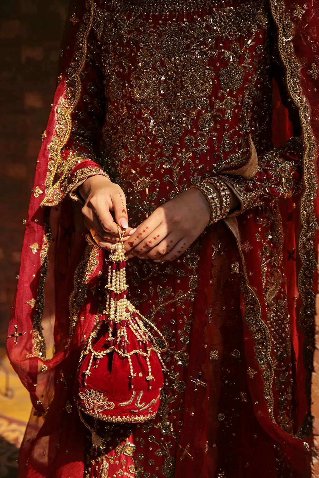Embellished Red Kameez Churidar Pakistani Wedding Dresses