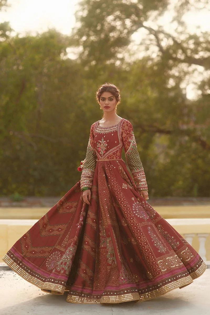 Embellished Red Silk Pishwas Pakistani Wedding Dresses