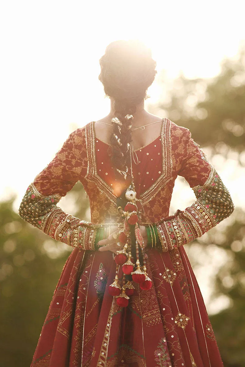 Embellished Red Silk Pishwas Pakistani Wedding Dresses