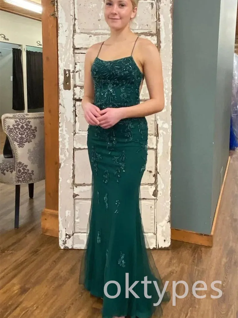 Emerald Spaghetti Straps Sleeveless Mermaid Long Women Prom Dresses PDS1263