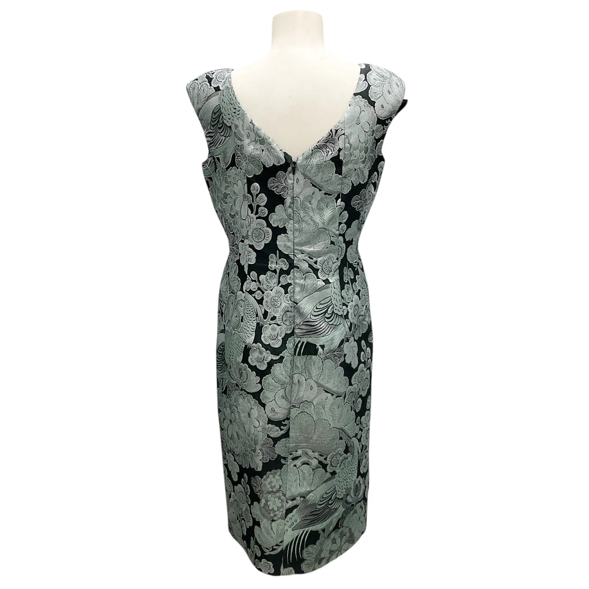 ERDEM Mint Green / Silver Metallic Floral Jacquard Dress