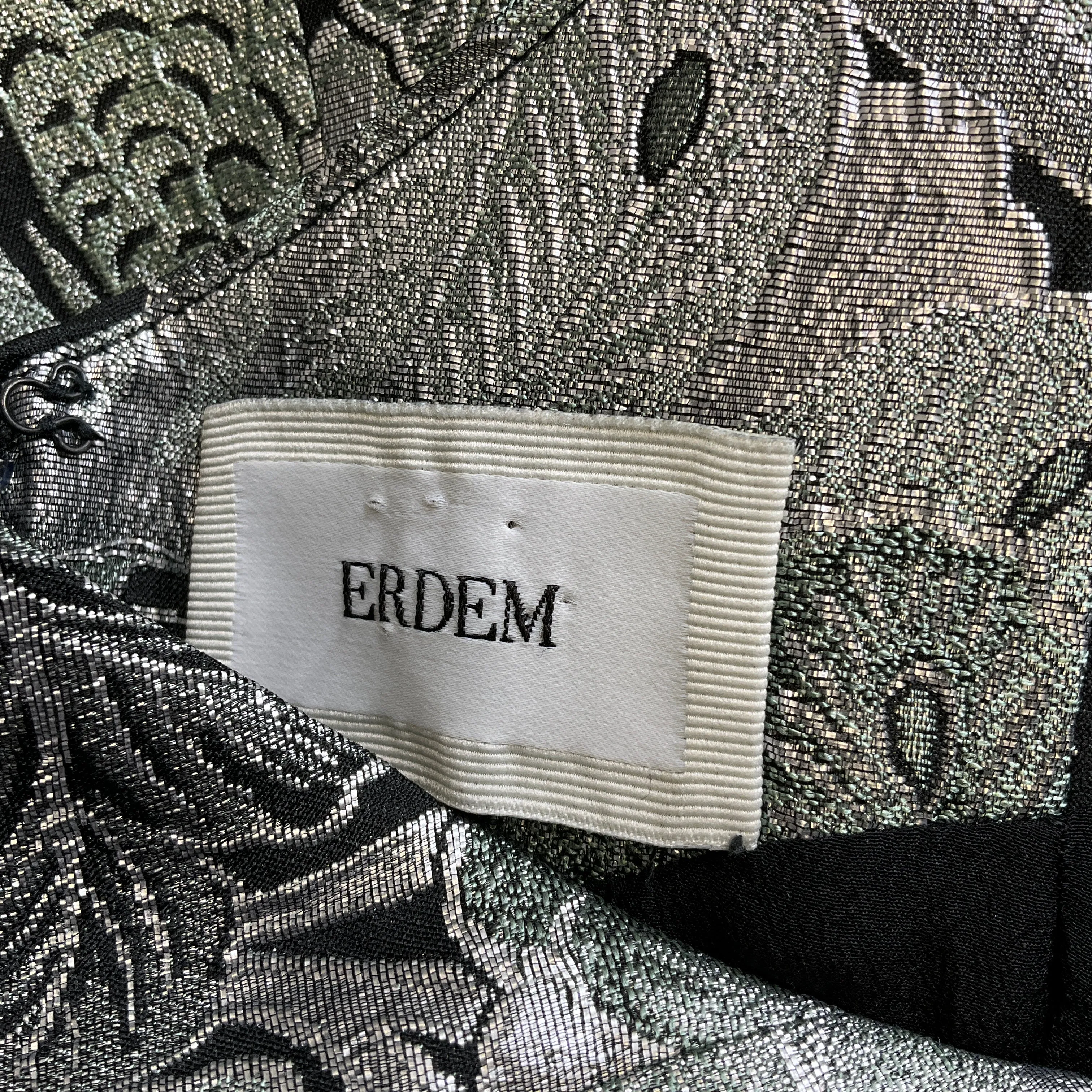 ERDEM Mint Green / Silver Metallic Floral Jacquard Dress