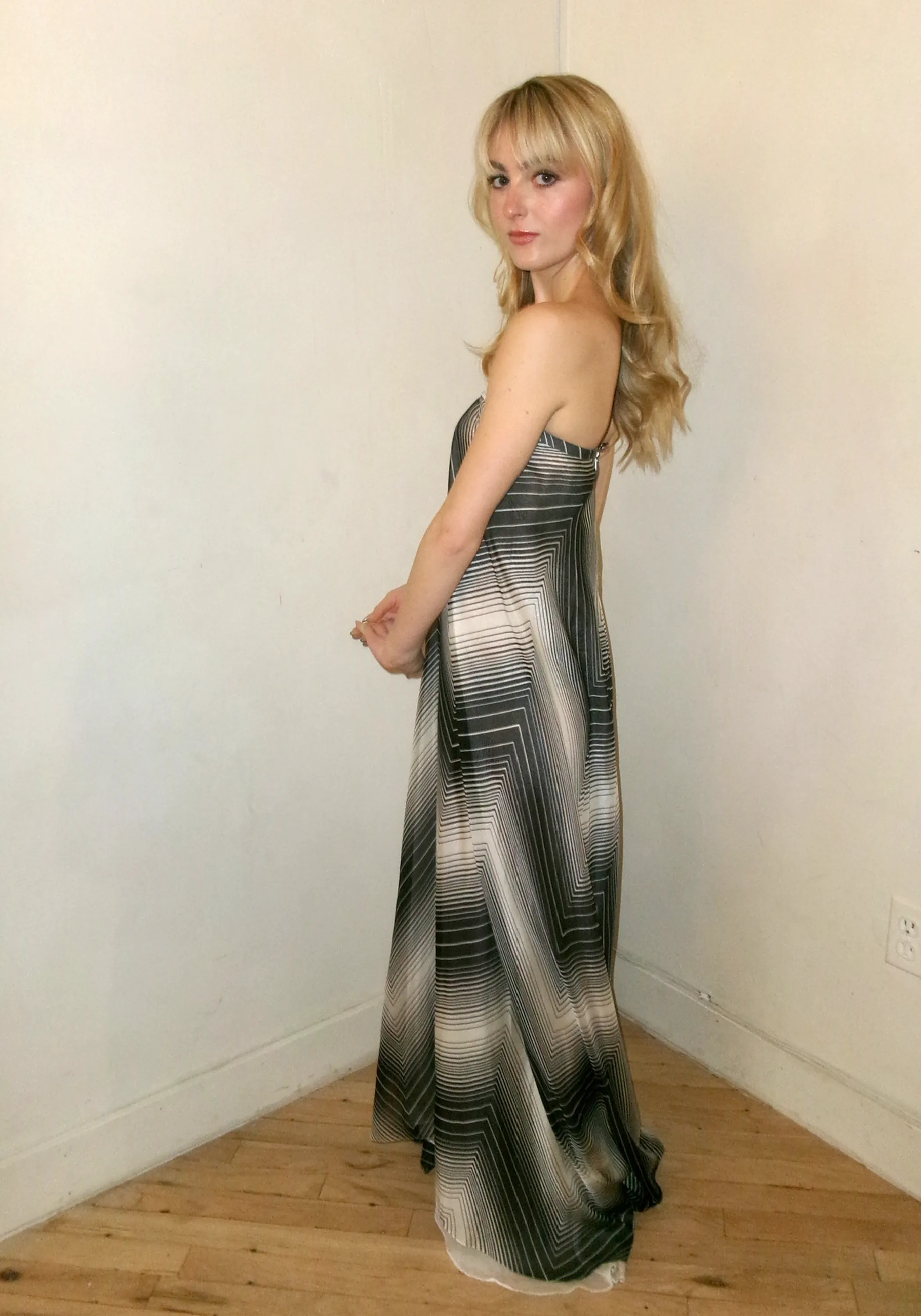 Eric Gaskins Chevron Print Silk Maxi Dress