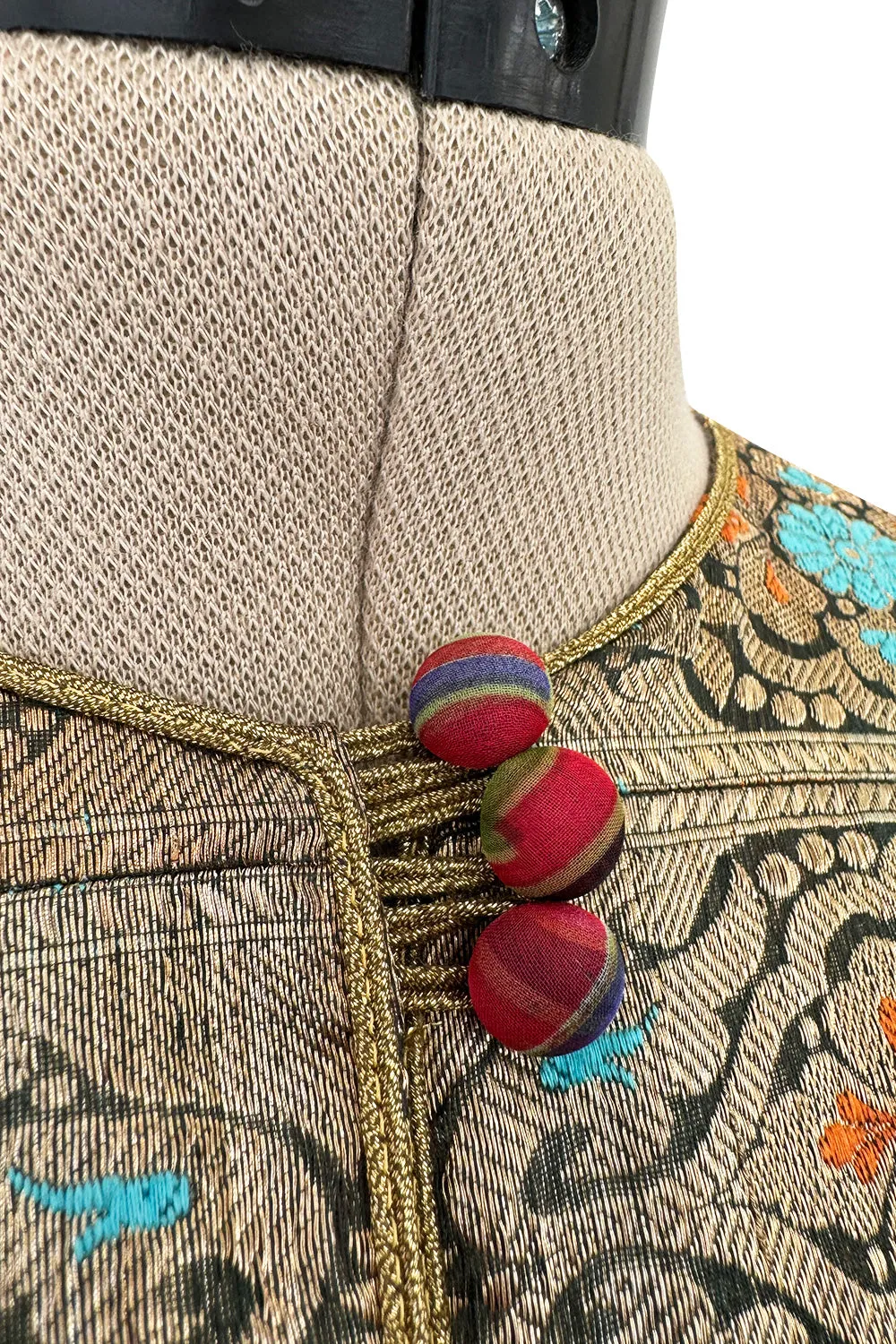 Exceptional Early 1970s Thea Porter Book Documented Faye Dress in Ikat SIlk Chiffon & Brocade