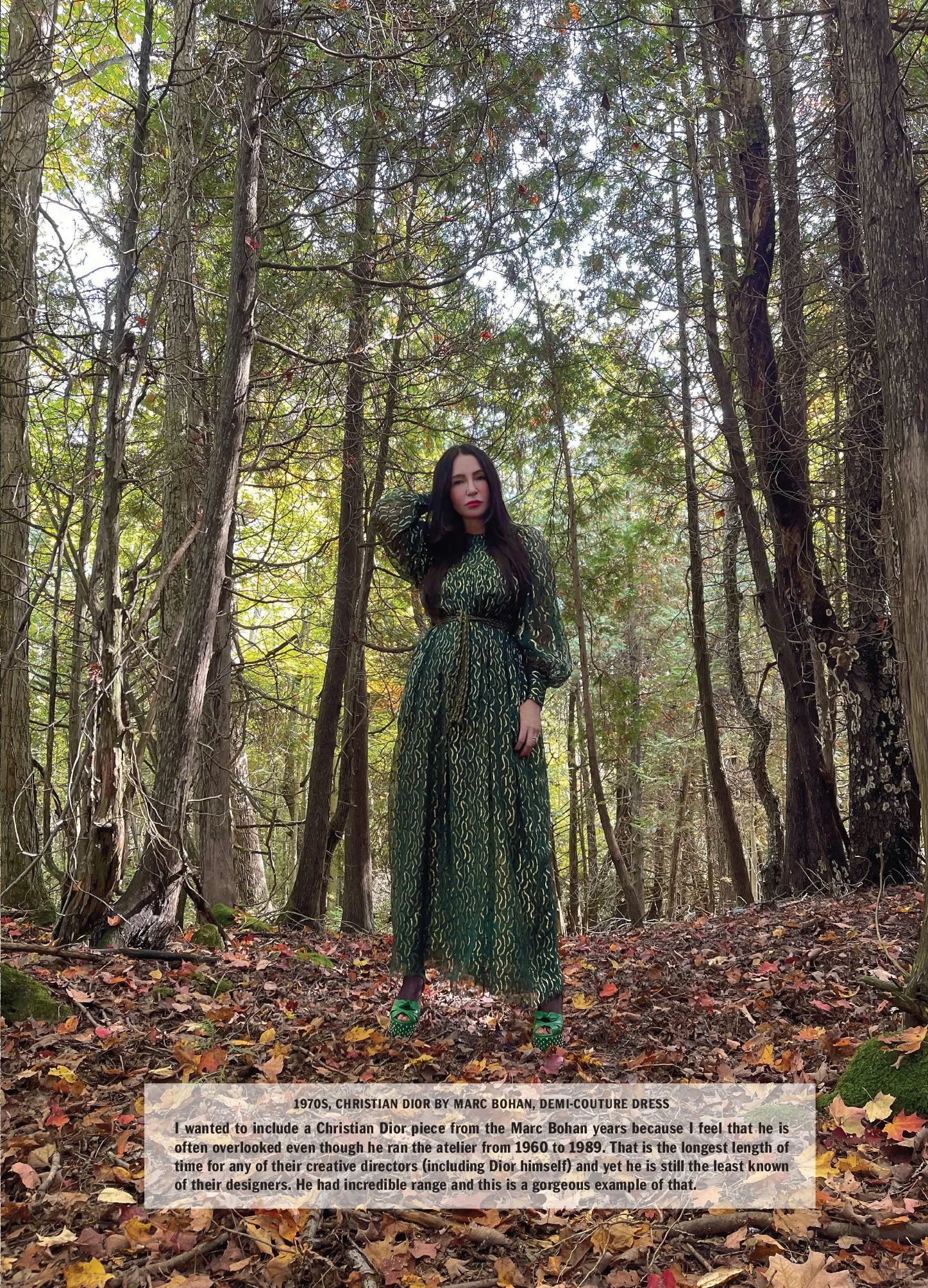 Extraordinary 1970s Christian Dior by Marc Bohan Gold Metallic Green Silk Chiffon Dress w Rope Belt