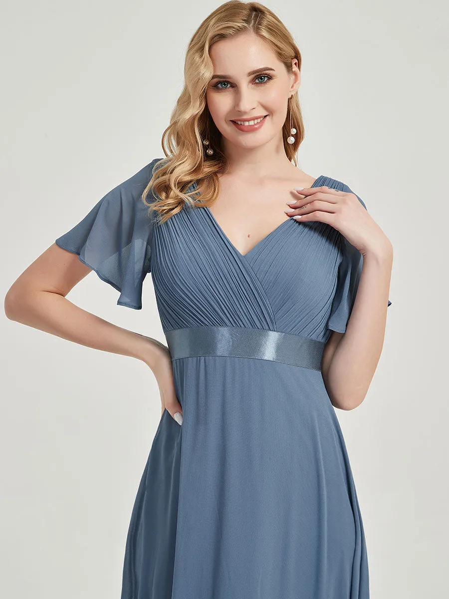 [Final Sale] Slate Blue Floor-Length Chiffon Bridesmaid Dress For Plus Size Women