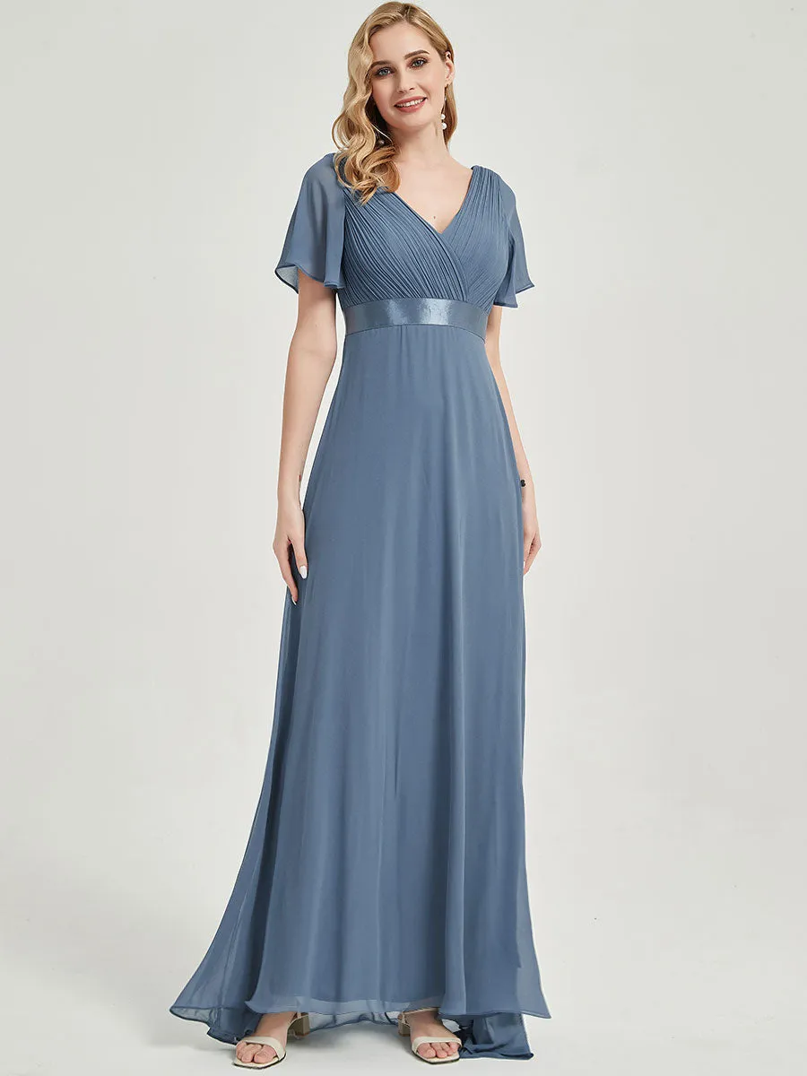 [Final Sale] Slate Blue Floor-Length Chiffon Bridesmaid Dress For Plus Size Women