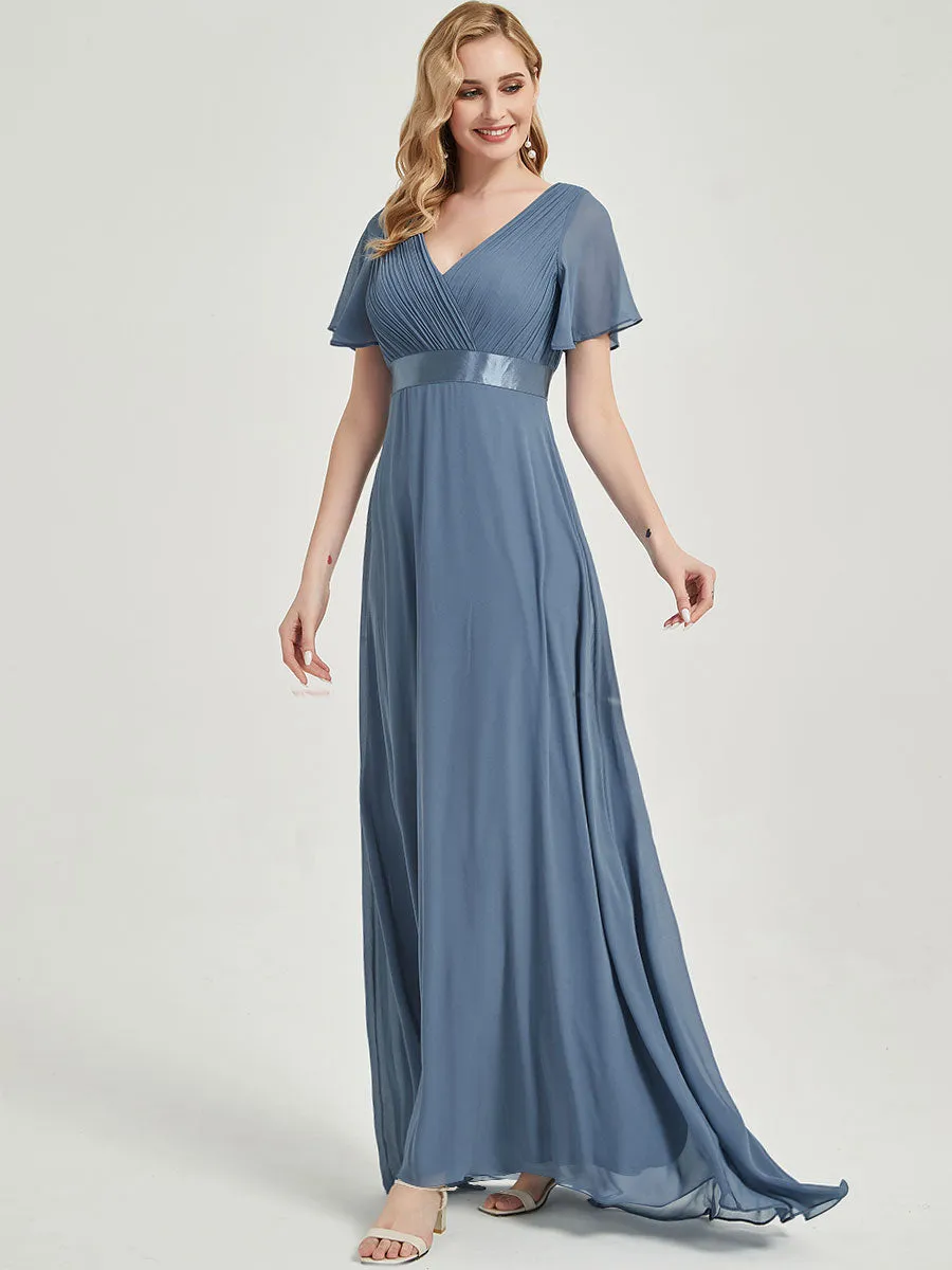 [Final Sale] Slate Blue Floor-Length Chiffon Bridesmaid Dress For Plus Size Women