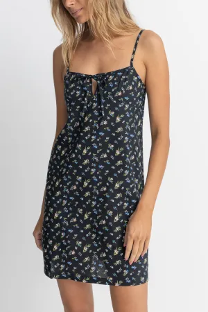 FLEUR FLORAL KEYHOLE SLIP DRESS - BLACK