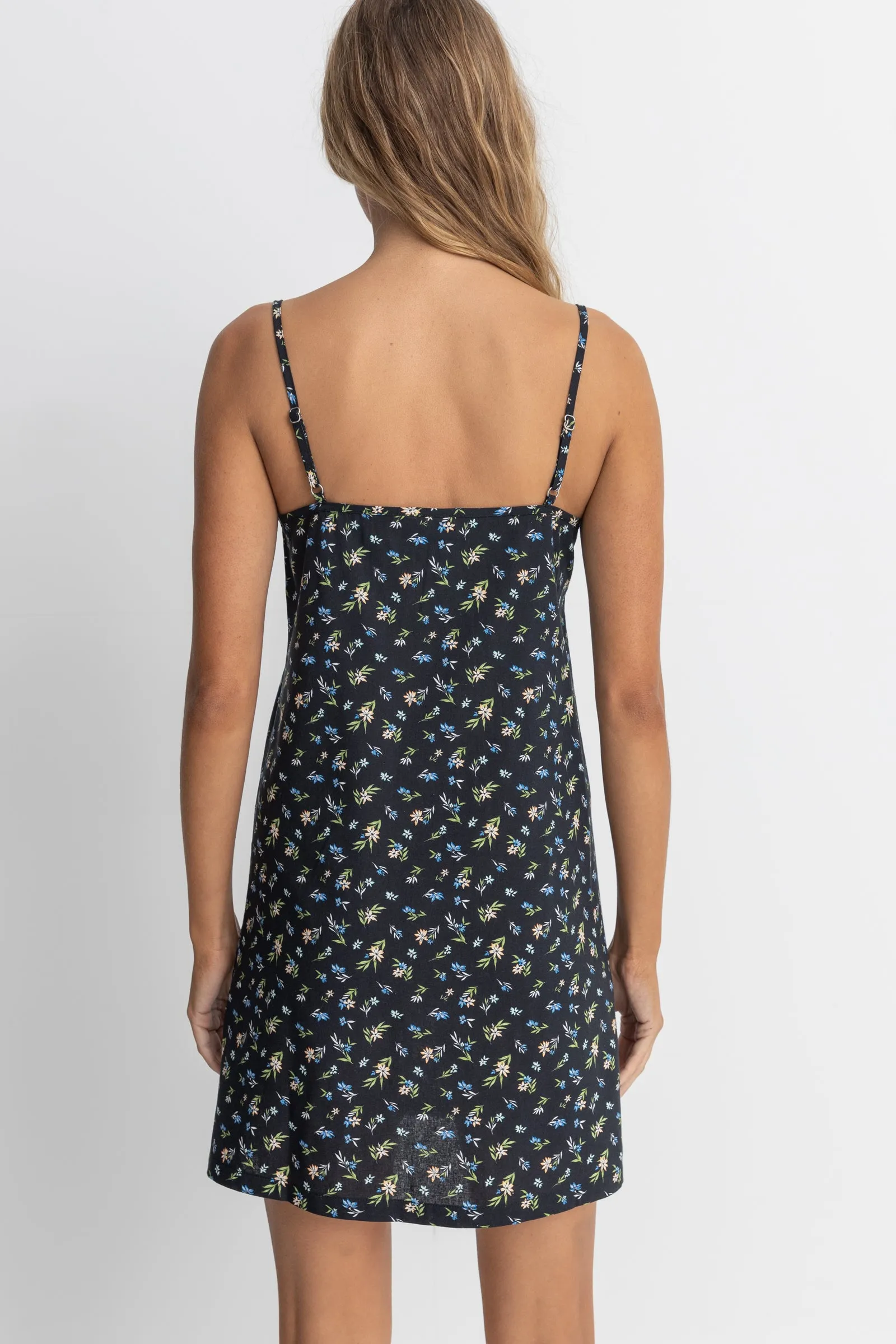 FLEUR FLORAL KEYHOLE SLIP DRESS - BLACK