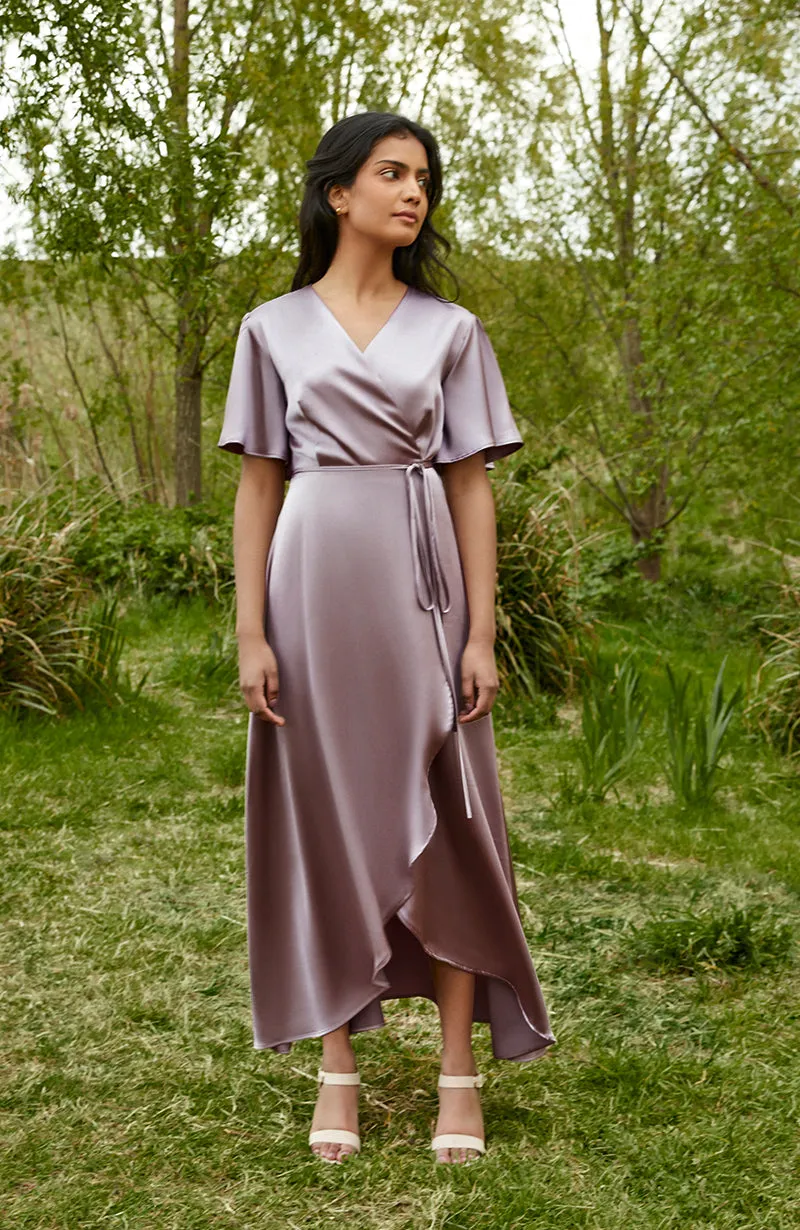 Florence Waterfall Dress in Mocha Satin