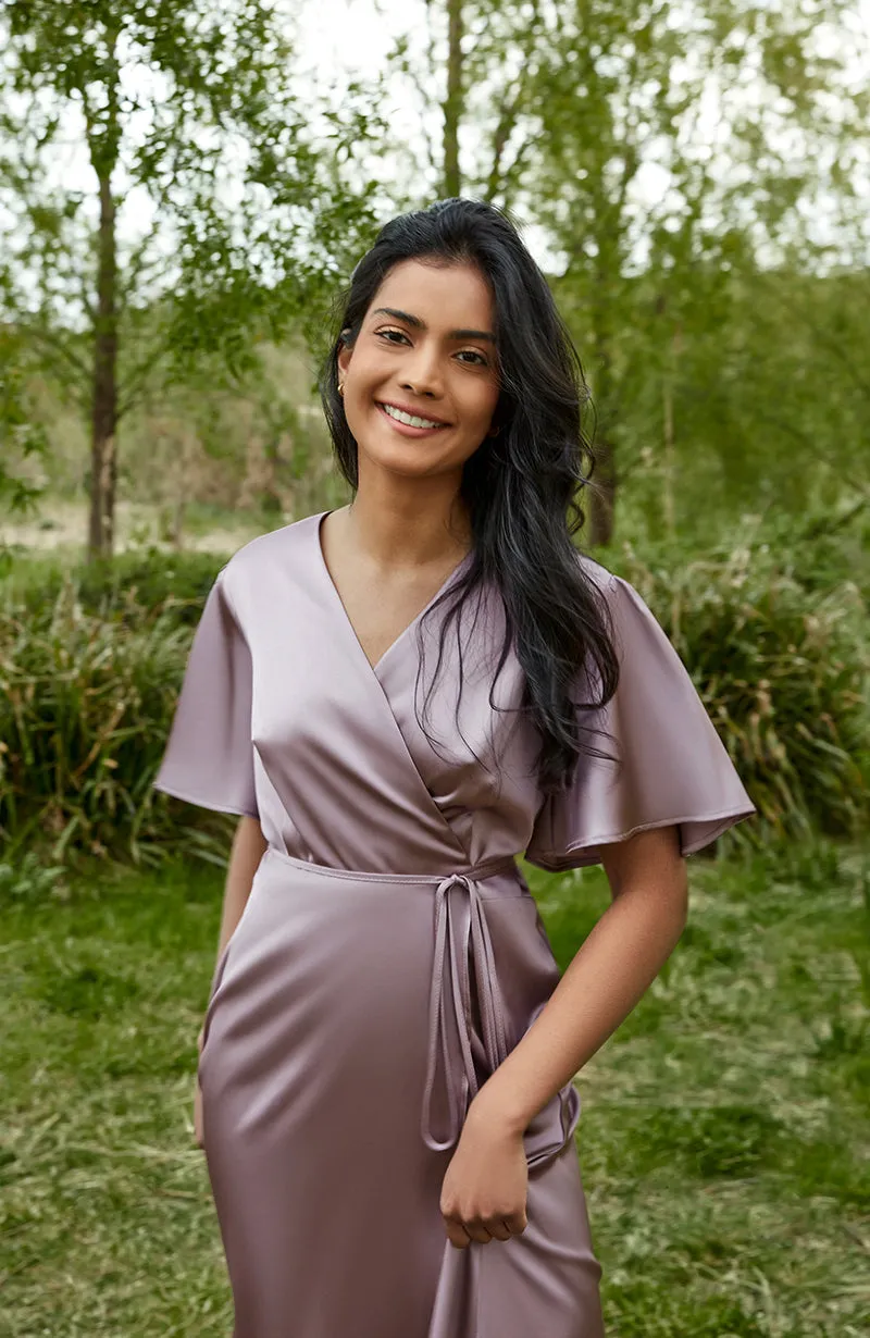 Florence Waterfall Dress in Mocha Satin