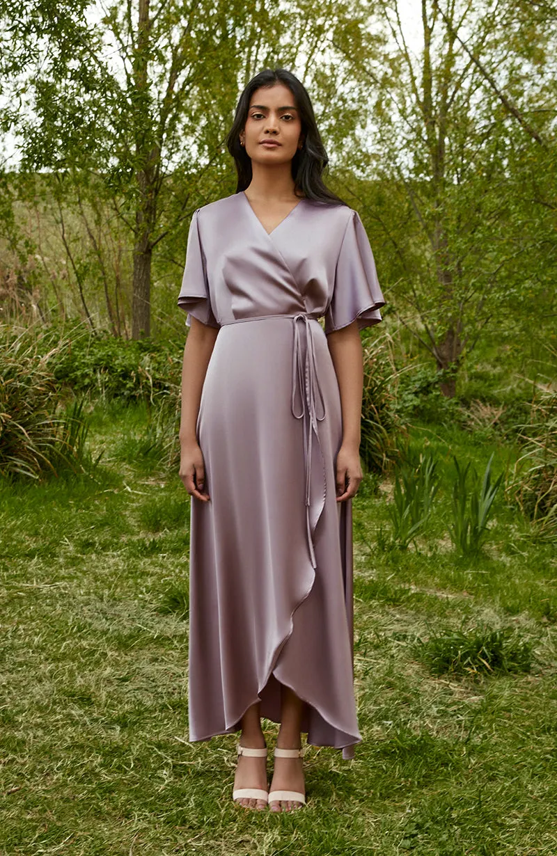 Florence Waterfall Dress in Mocha Satin