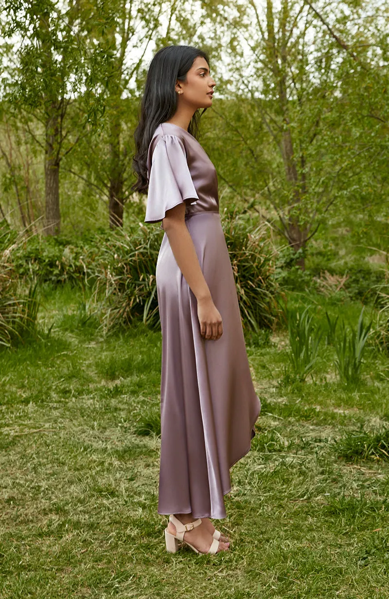 Florence Waterfall Dress in Mocha Satin