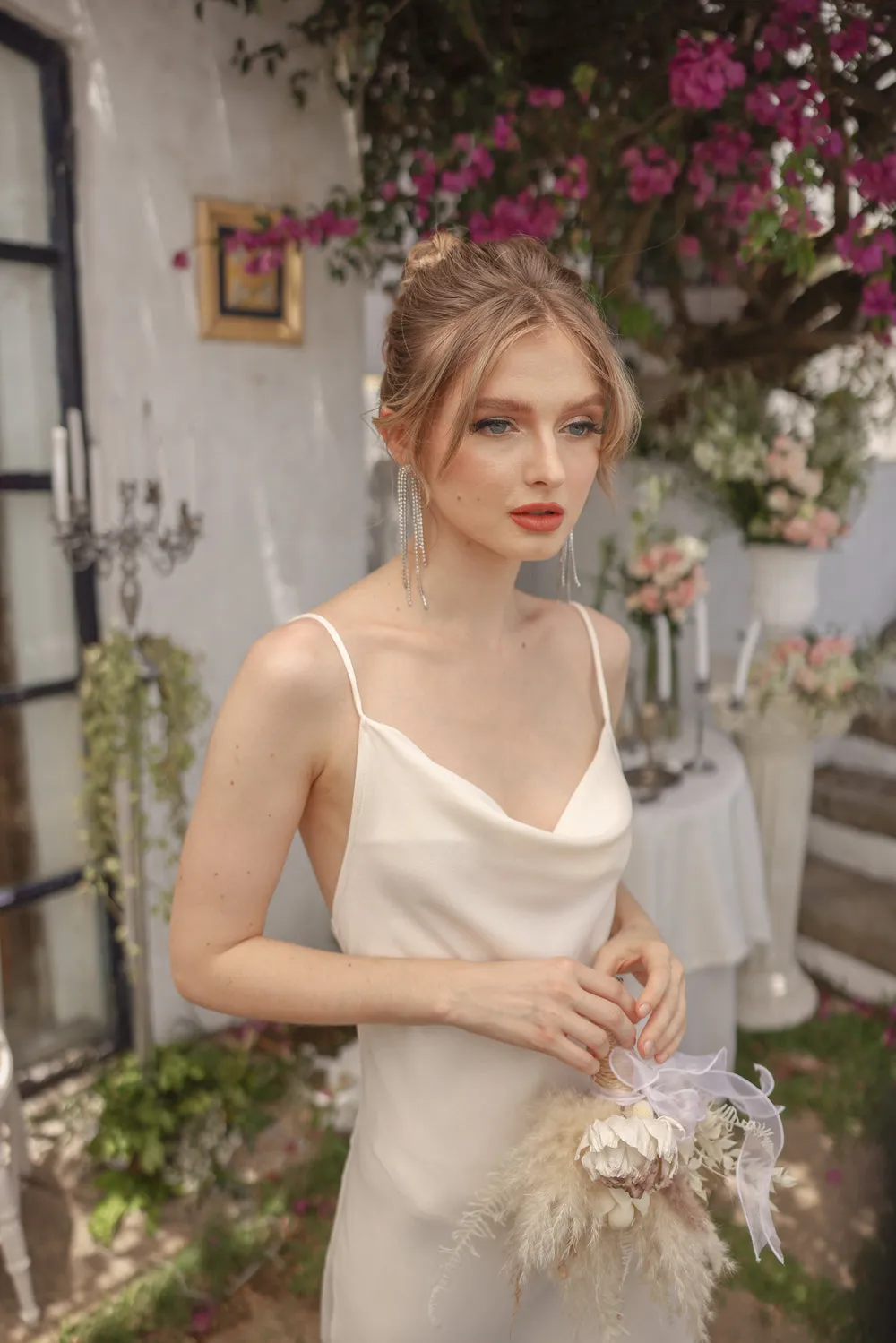 GIOVANNA Cowl Neck Silk Maxi Dress (Ivory White Italian Silk)