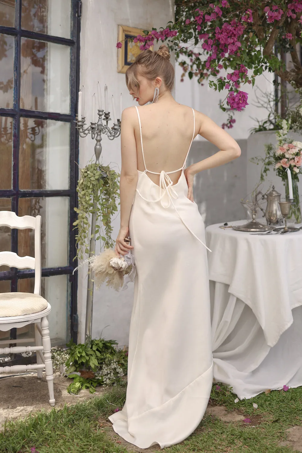 GIOVANNA Cowl Neck Silk Maxi Dress (Ivory White Italian Silk)