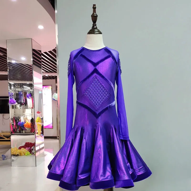 Girls Latin Dance Dresses Latin Skirt Girls Competition Dresses Big Dress Dance Dresses Performing Gonggong Professional Art Examination Performing Dresses