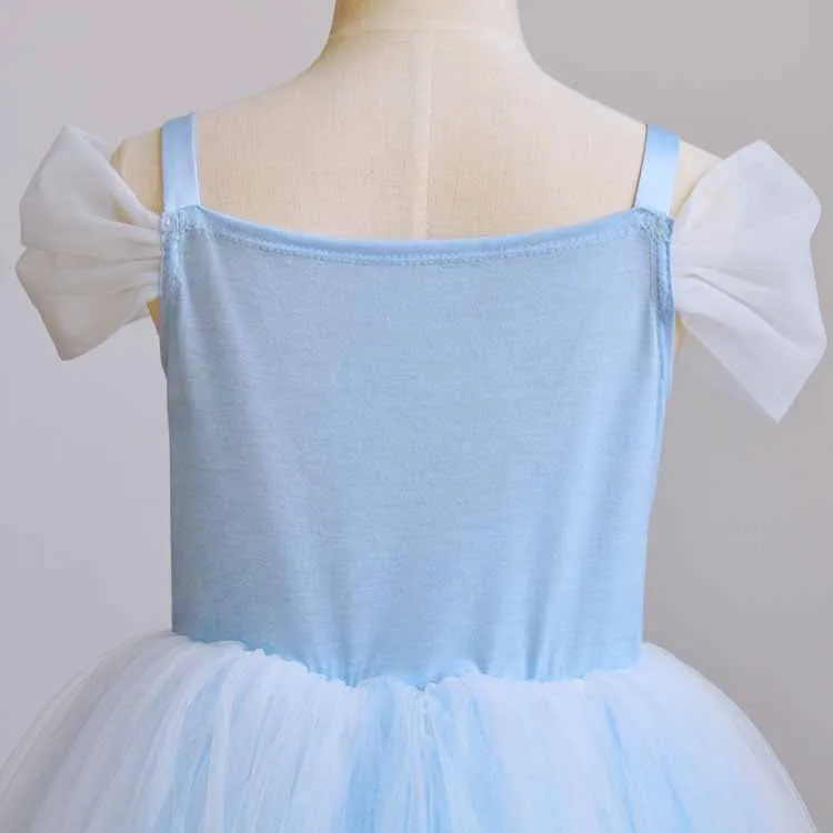 Girls Tutu Prom Gowns Luxury Blue Wedding Birthday Party Princess Long Dress