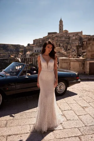 Glitter Backless Wedding Dresses For Women Bride Sequins A-LINE V-neck Sleeveless Vestidos De Novia Customized