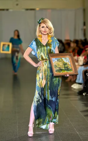 GOLD MEADOW 100% Silk Maxi Art-A-Porte Caftan Dress