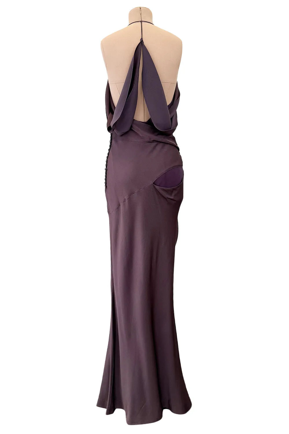 Gorgeous Fall 2003 John Galliano Bias Cut Deep Purple Silk Dress w Draped Arm Panels