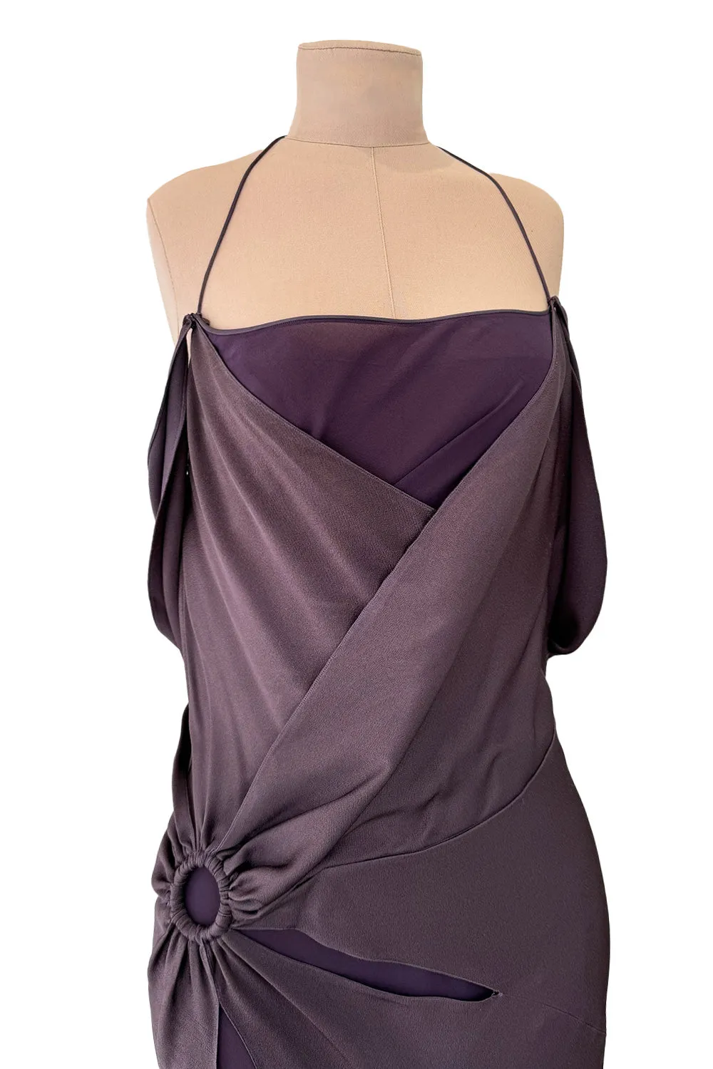 Gorgeous Fall 2003 John Galliano Bias Cut Deep Purple Silk Dress w Draped Arm Panels