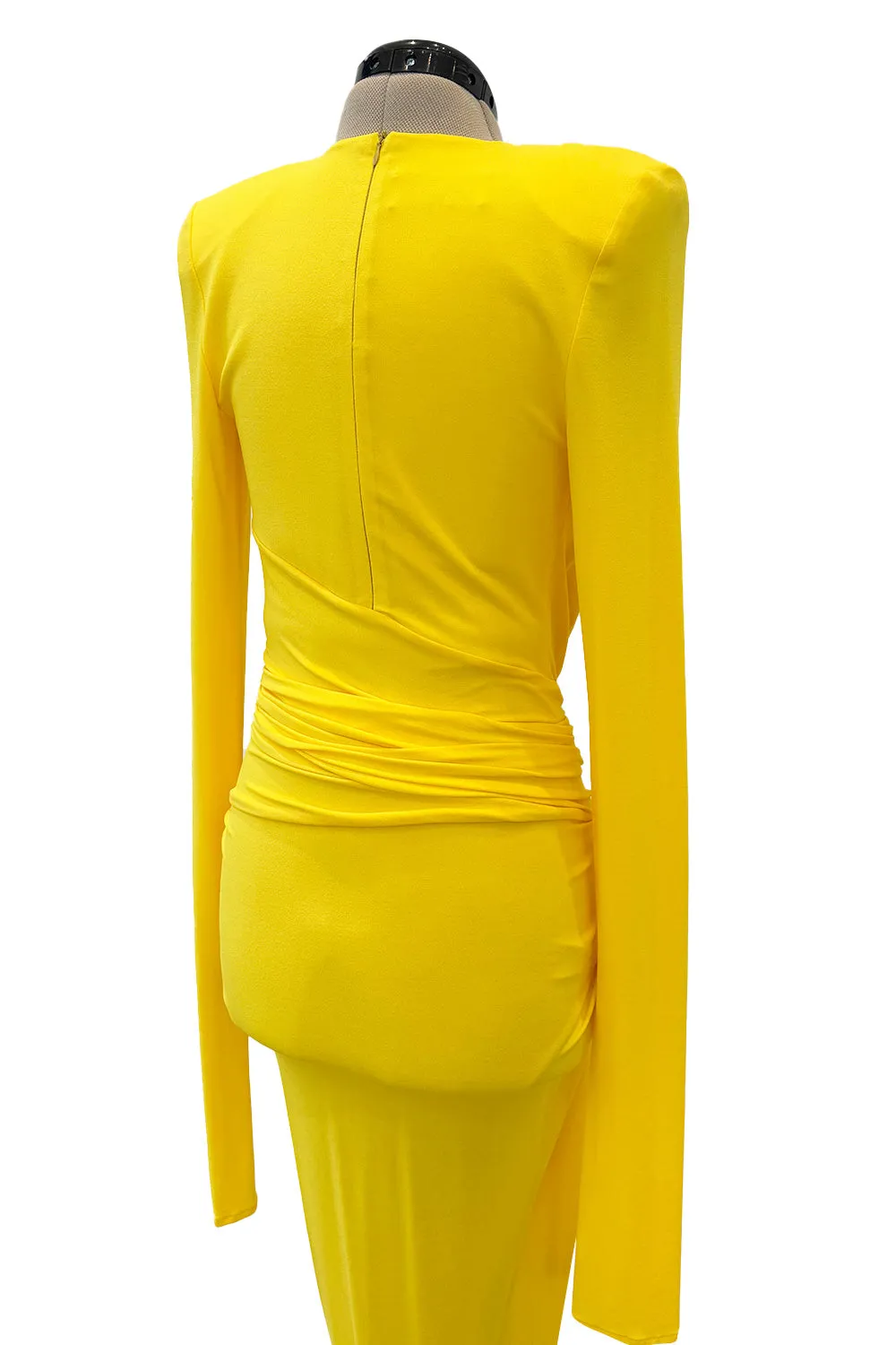 Gorgeous Spring 2020 Alexandre Vauthier Yellow Silk Jersey Dress w Plunge & High Front Slit