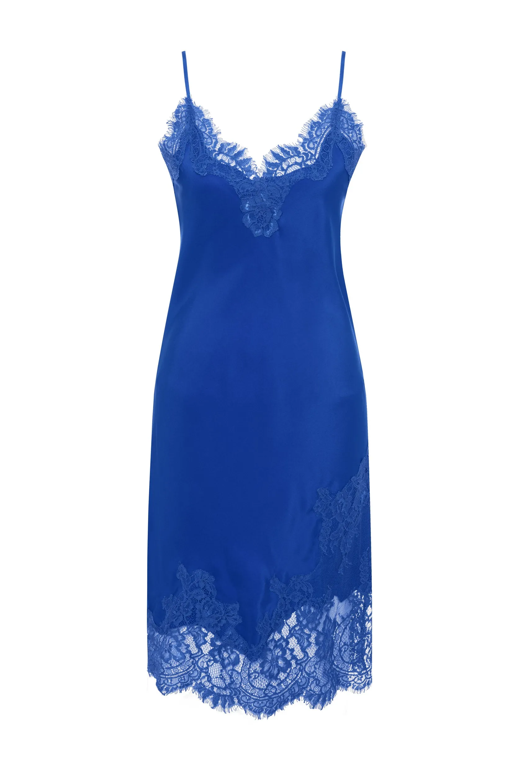 Grace Lace Silk Dress True Blue