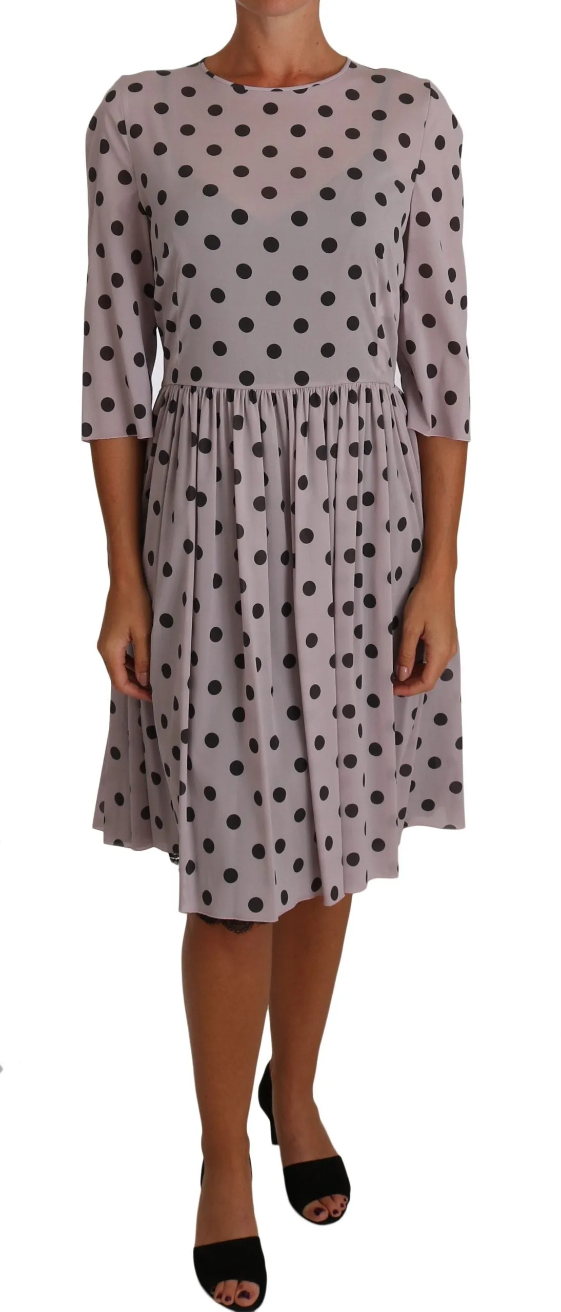 Gray Polka Dot Sheath A-line Silk Dress