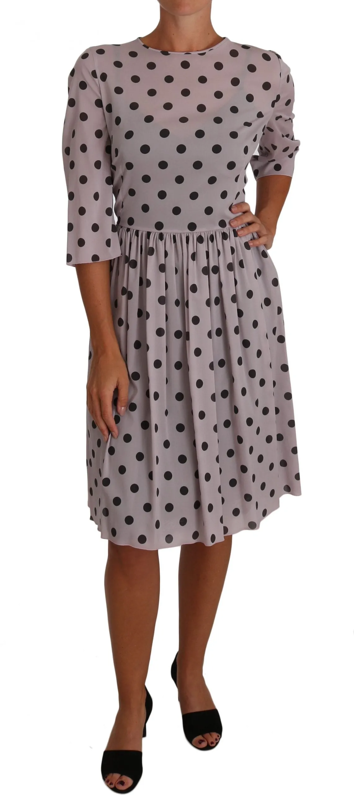 Gray Polka Dot Sheath A-line Silk Dress
