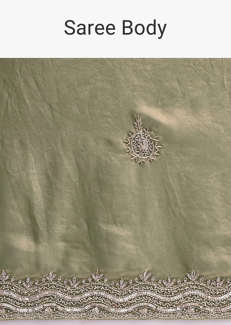 Green Tissue Organza Saree With Scallop Sequin Border