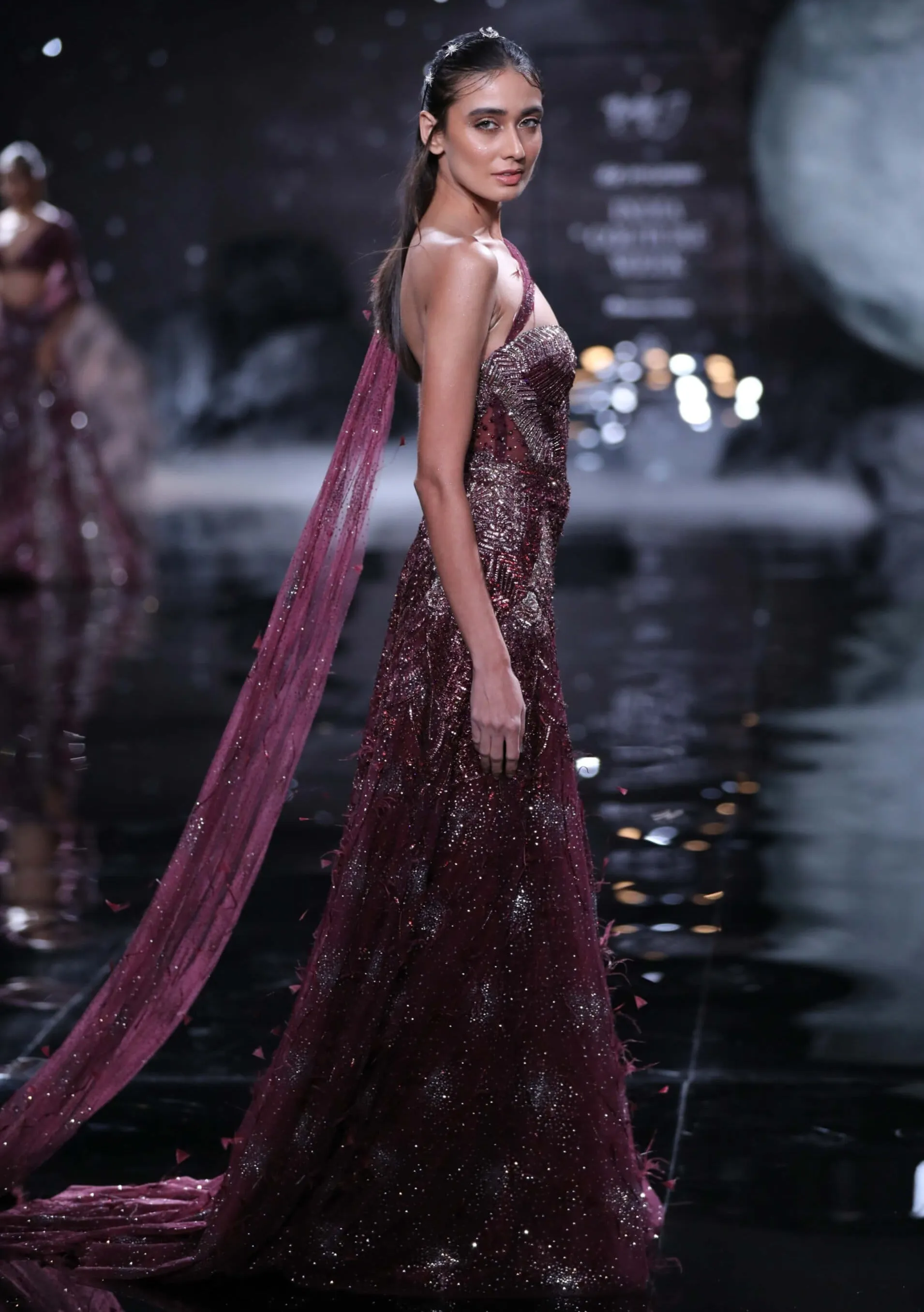 Hebe maroon shimmer gown