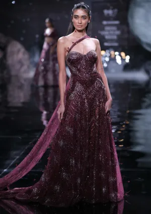 Hebe maroon shimmer gown