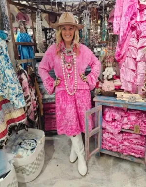 Hot Pink Eyelet & Velvet Dress/Duster by A Rare Bird